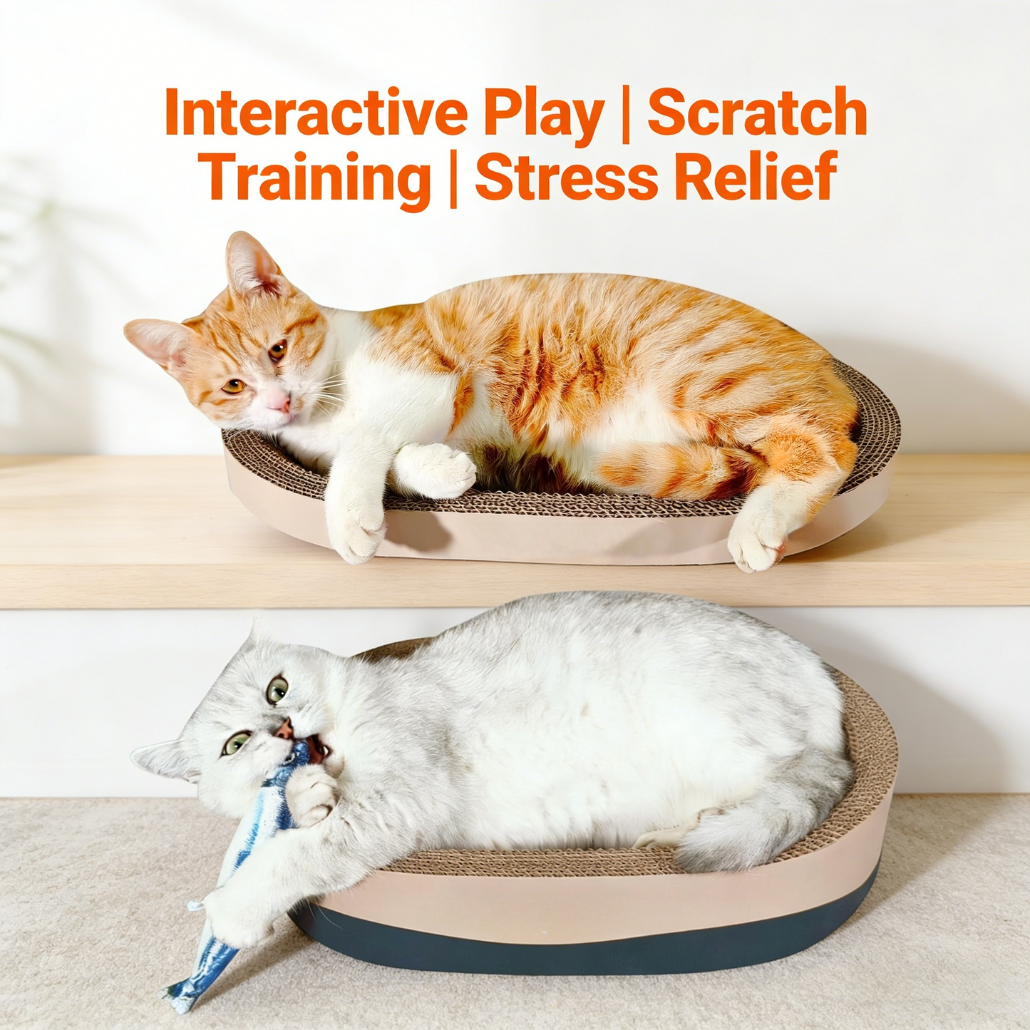 3-Pack Oval Cat Scratcher Bed, Corrugated Cardboard