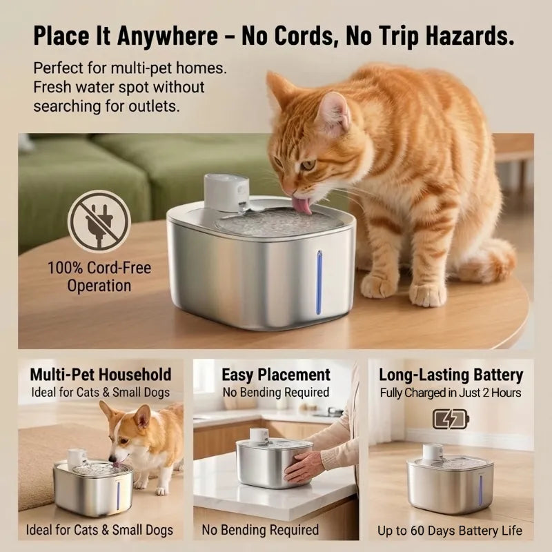 Wireless, Safe, and Fresh: The Ultimate Pet Water Fountain for Peace of Mind