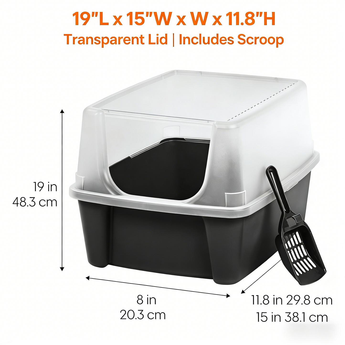 High Sided Litter Box with Scatter Shield & Scoop