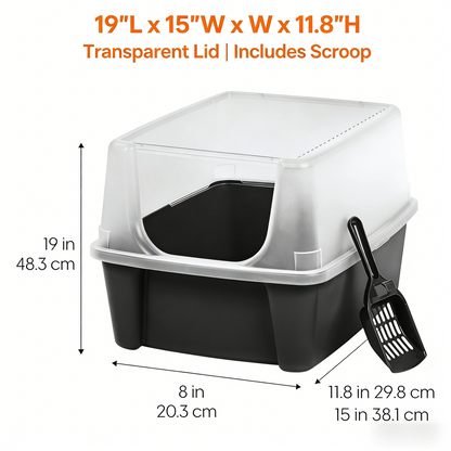 High Sided Litter Box with Scatter Shield & Scoop