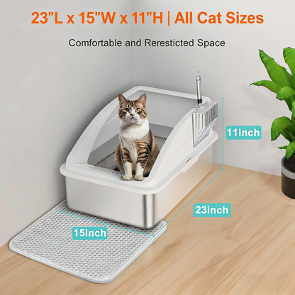 Stainless Steel Enclosed Litter Box, XL Size, Anti-Leak with Mat & Scoop