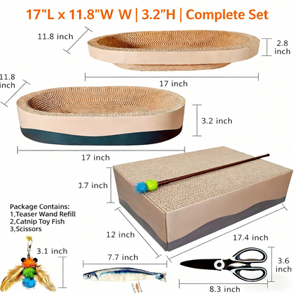 3-Pack Oval Cat Scratcher Bed, Corrugated Cardboard