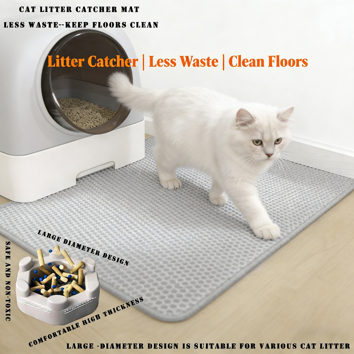 Non-Slip Waterproof Litter Mat, Double Layer for Easy Cleanup, Solves Tracking Issues