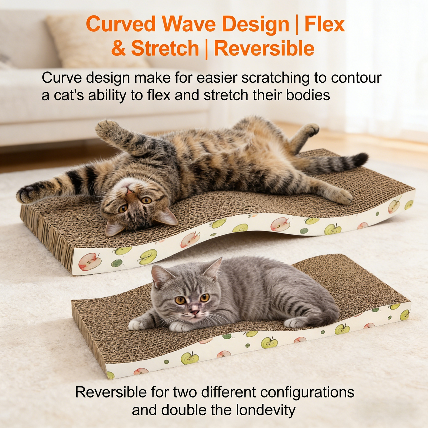 2-Pack Corrugated Cat Scratchers, with Catnip & Double-Sided