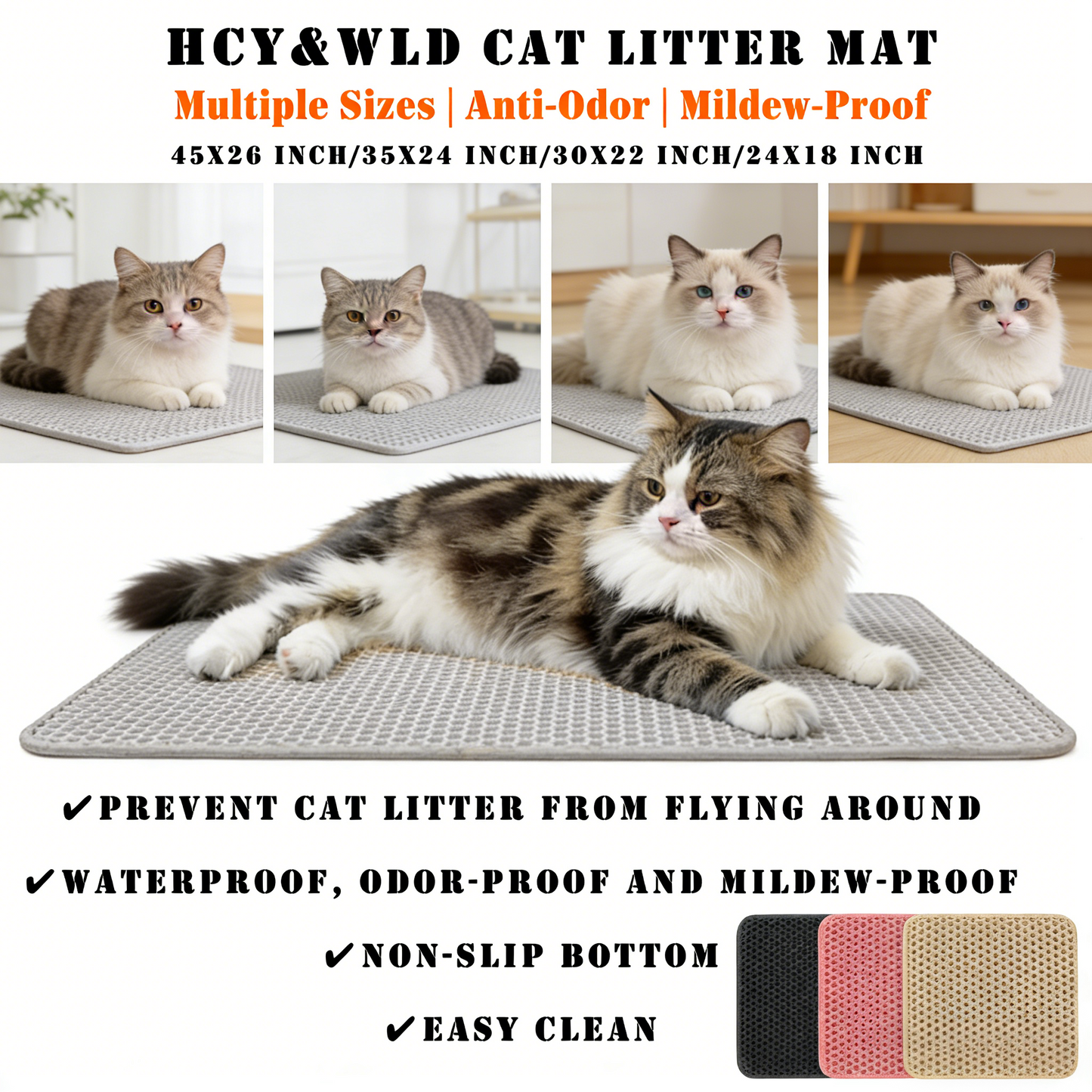 Non-Slip Waterproof Litter Mat, Double Layer for Easy Cleanup, Solves Tracking Issues
