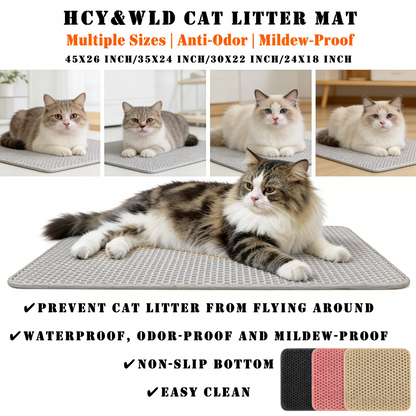 Non-Slip Waterproof Litter Mat, Double Layer for Easy Cleanup, Solves Tracking Issues