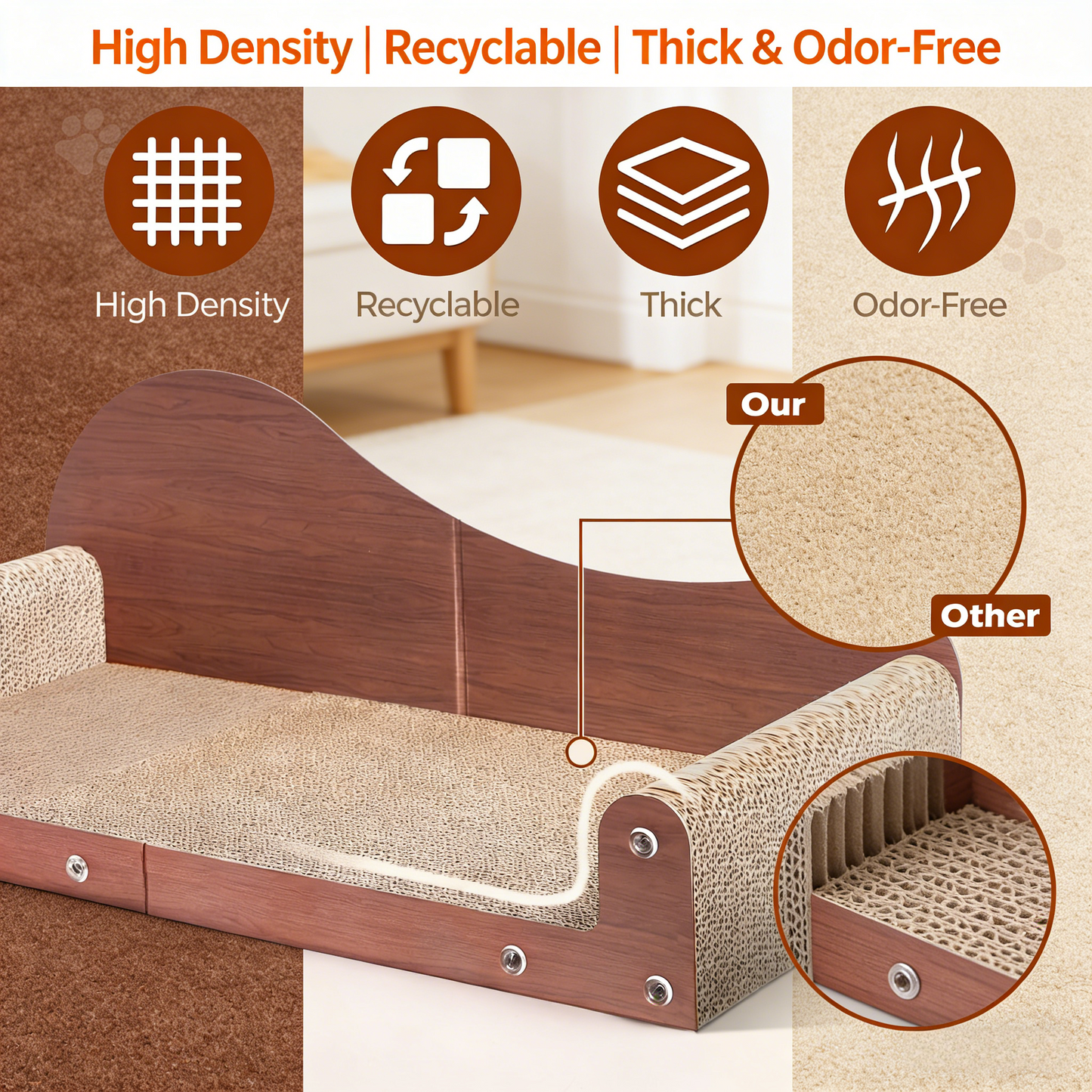 3-Pack Oval Cat Scratcher Bed, Corrugated Cardboard