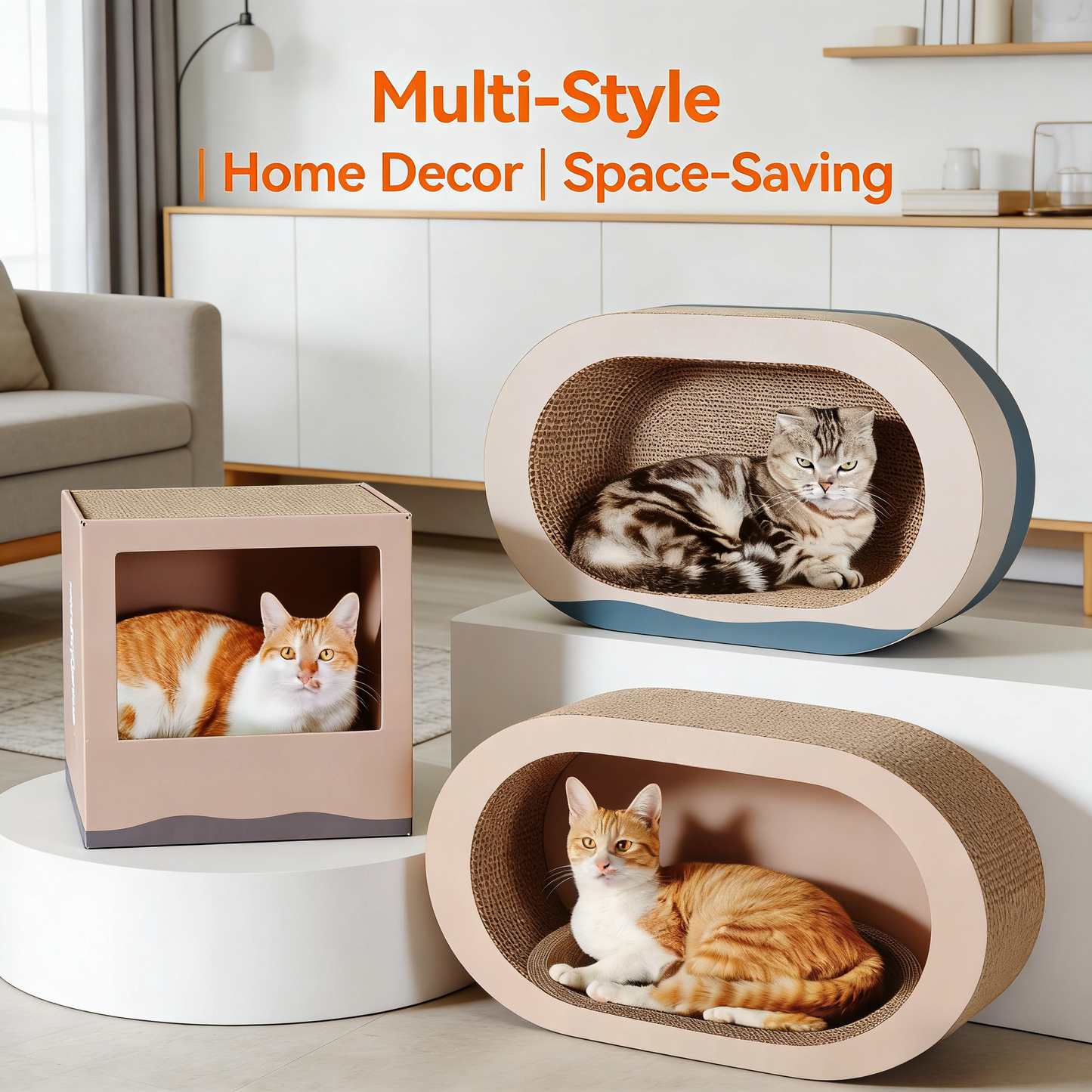 3-Pack Oval Cat Scratcher Bed, Corrugated Cardboard