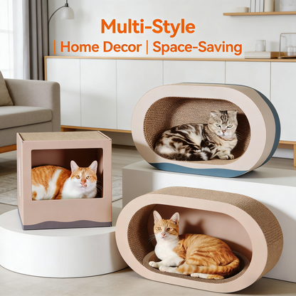 3-Pack Oval Cat Scratcher Bed, Corrugated Cardboard