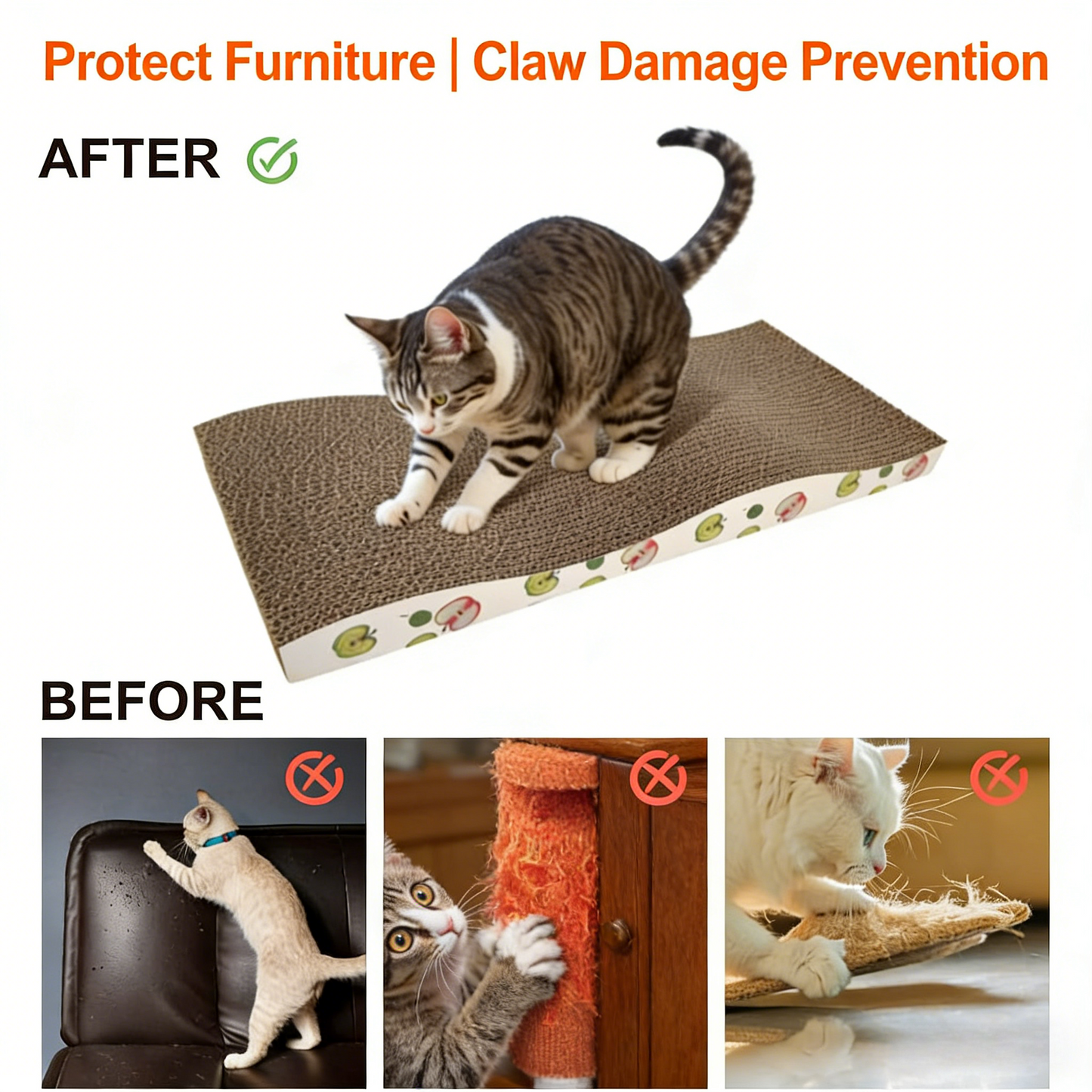 2-Pack Corrugated Cat Scratchers, with Catnip & Double-Sided