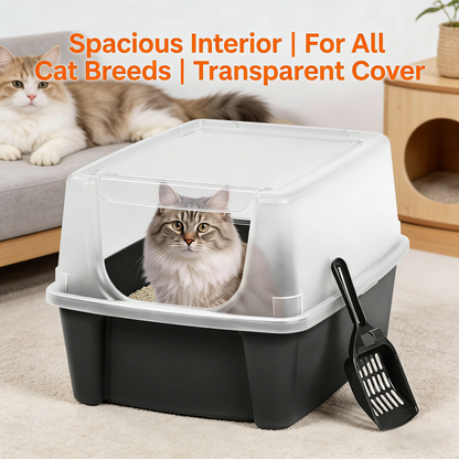 High Sided Litter Box with Scatter Shield & Scoop