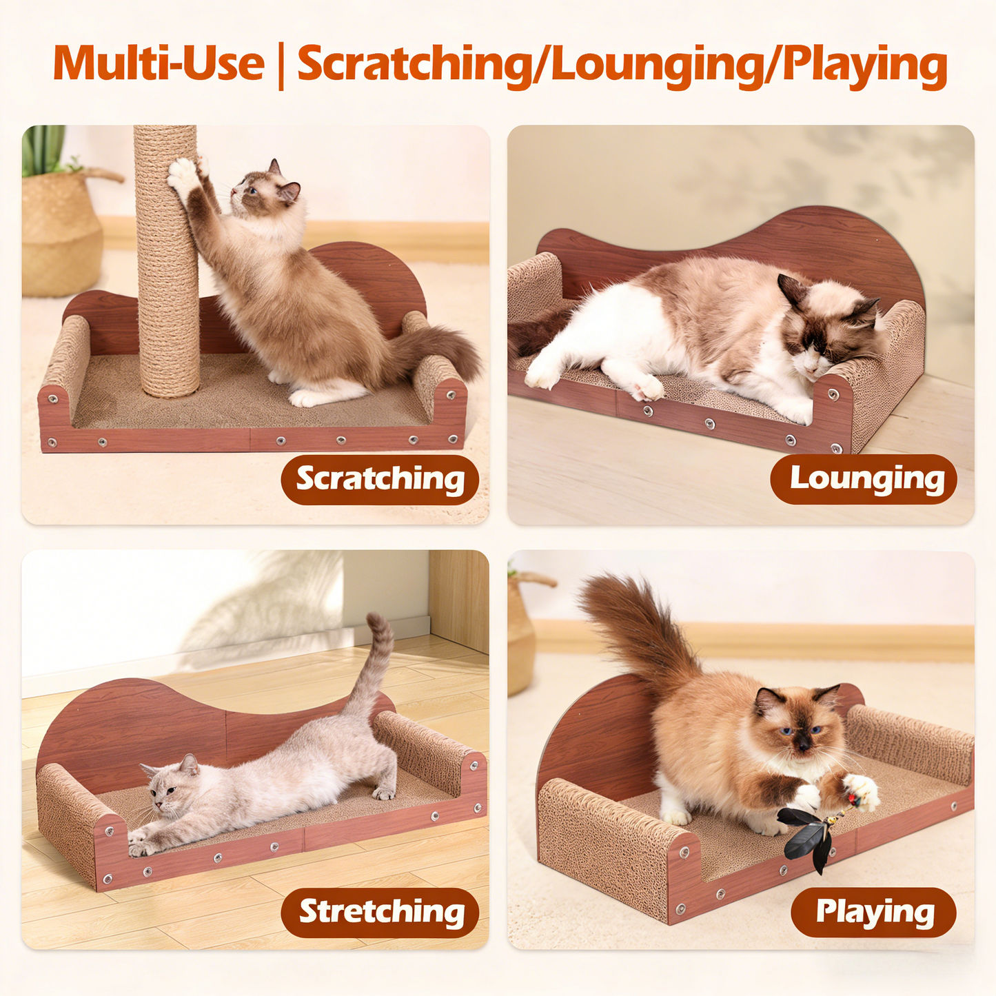 3-Pack Oval Cat Scratcher Bed, Corrugated Cardboard