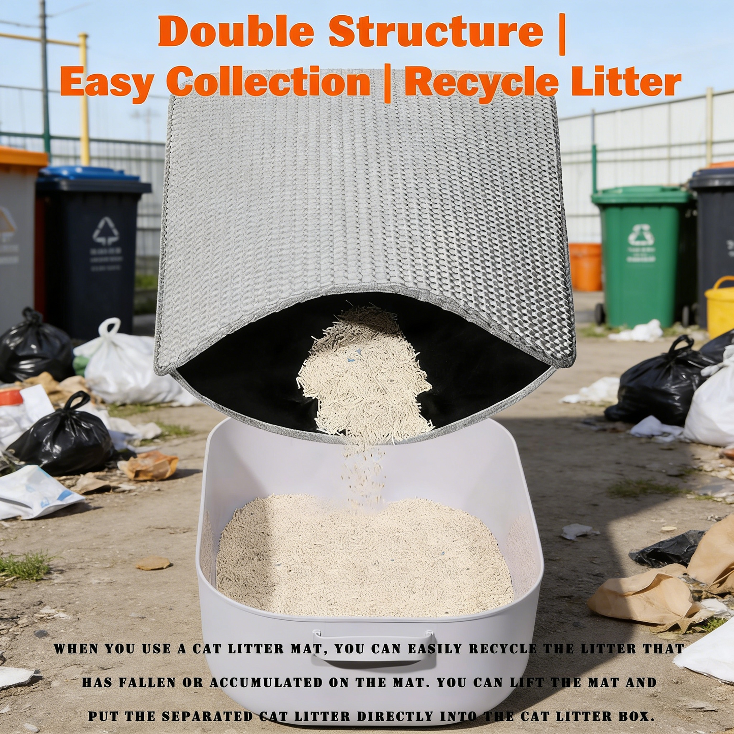 Non-Slip Waterproof Litter Mat, Double Layer for Easy Cleanup, Solves Tracking Issues